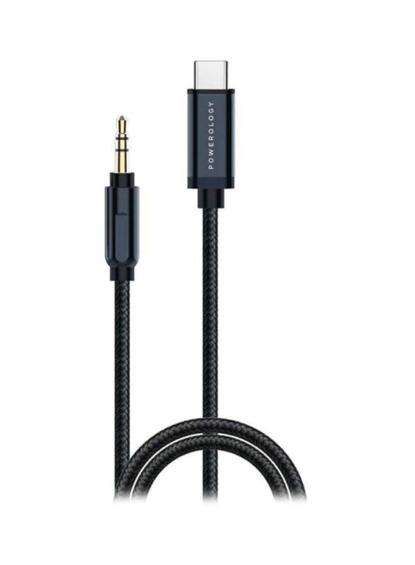 POWEROLOGY TYPE-C TO AUX ALUMINIUM BRAIDED AUDIO CABLE | 1.2M BLACK